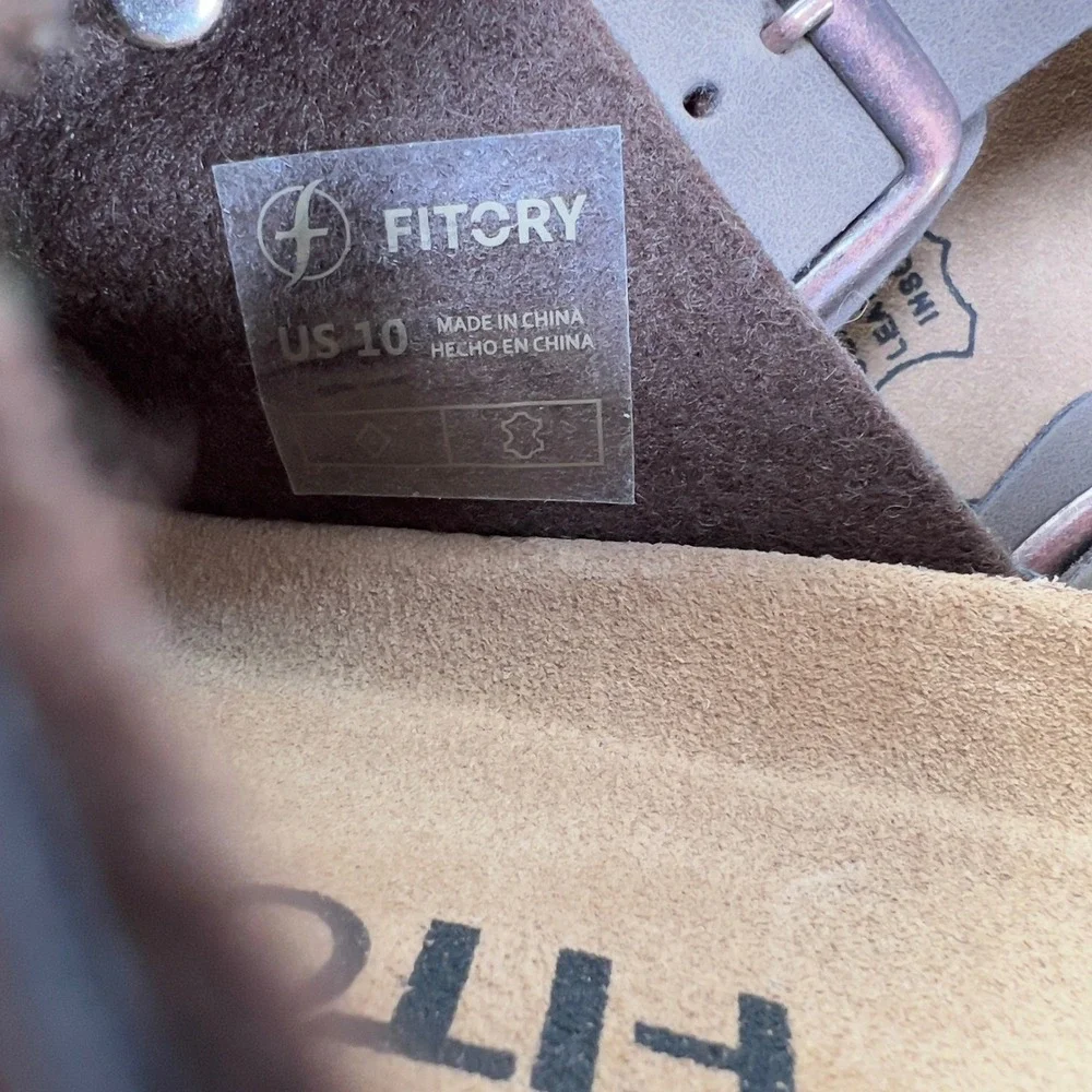FITORY Mens Flat Sandals Brown Two‎ Strap Buckle Cork Footbed Slide Shoes US 10